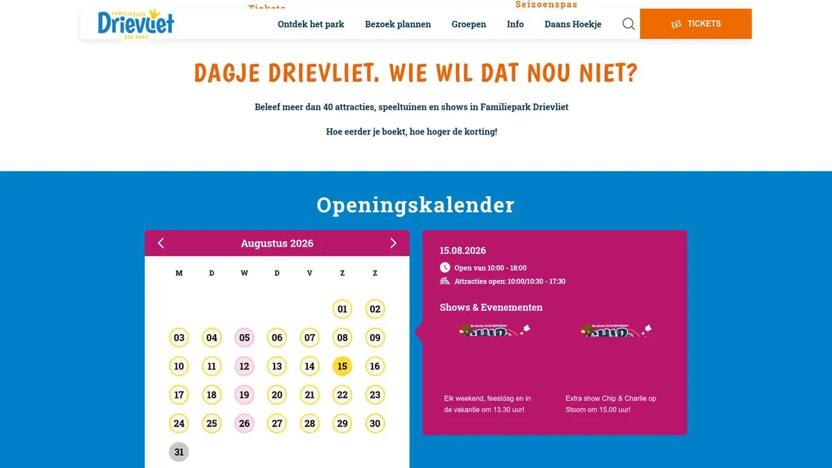 Website van Familiepark Drievliet