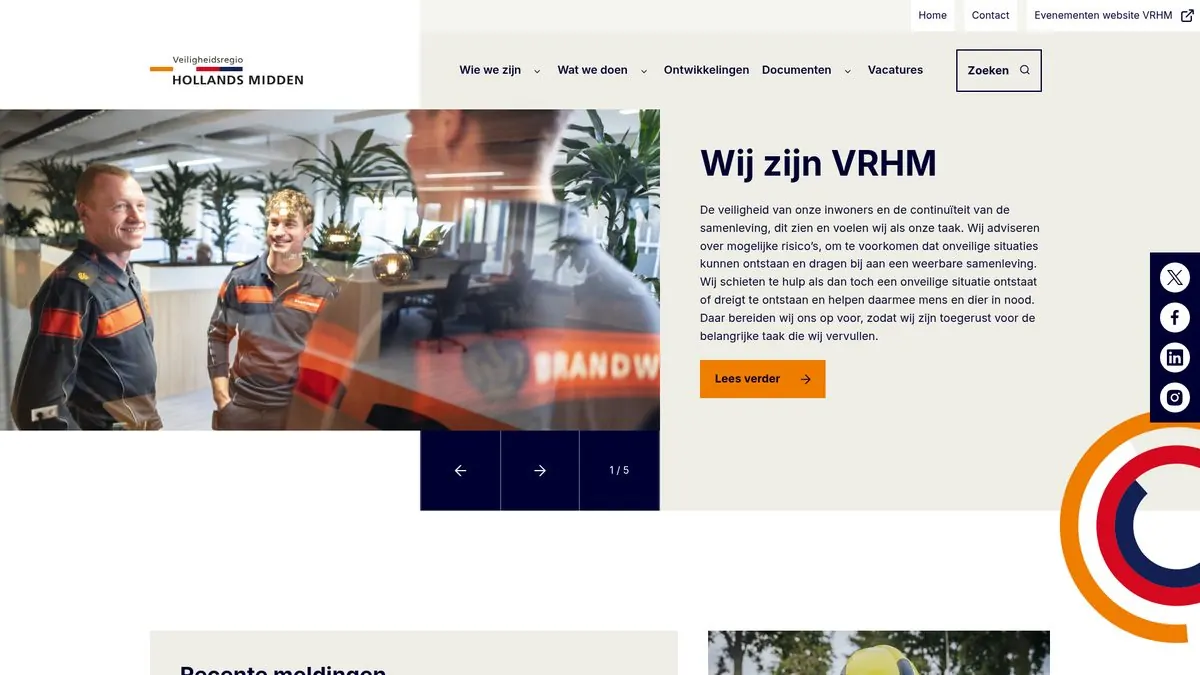 Website van Veiligheidsregio Hollands Midden